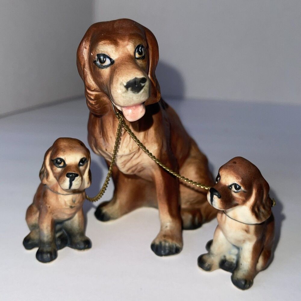 Irish Setter Dog And Puppies On Chains Vintage Mid Century Modern